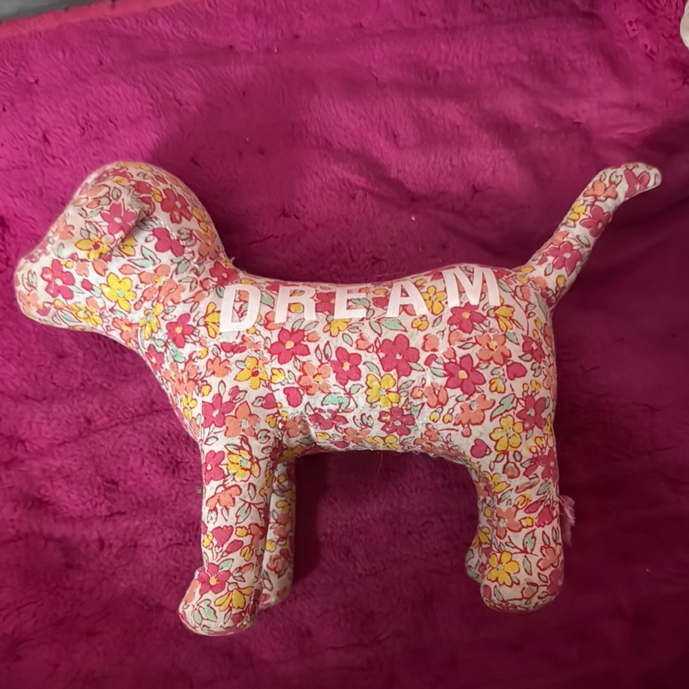 Floral Plush Dog with 'Dream' Embroidery